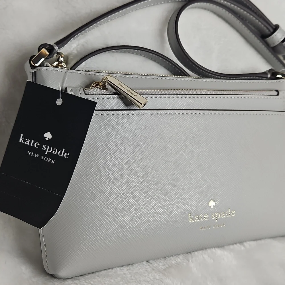 Kate Spade Sadie Crossbody Set Saffiano Leather Stone Path Gray Gold